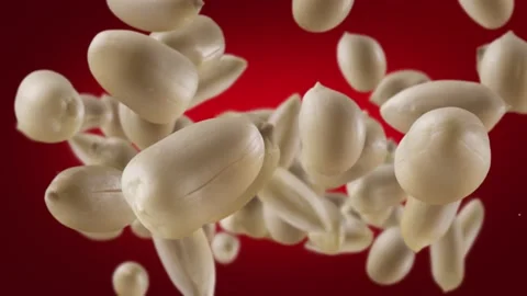 Flying of Roasted Peanuts in Deep Red Background Stock Footage 147544354