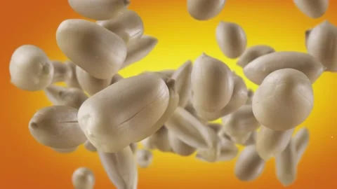 Flying of Roasted Peanuts in Orange Background Stock Footage 147543930