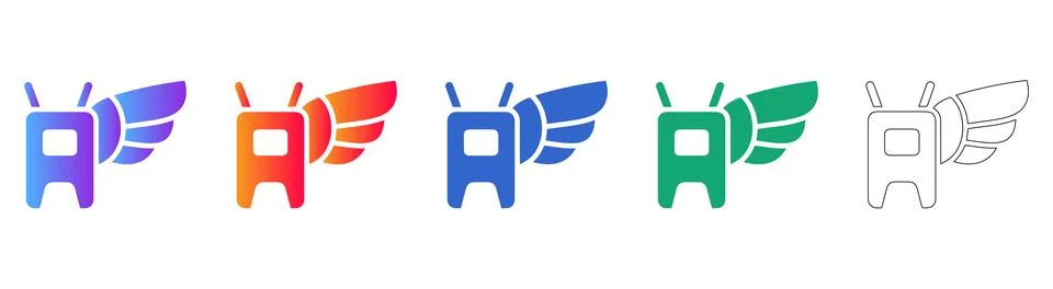 Flying Robot Assistant Icon Set Stockillustratie