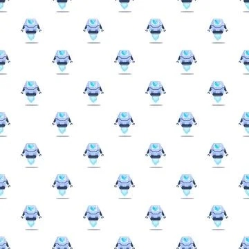 Flying robot character seamless pattern on white background Stock Illustration