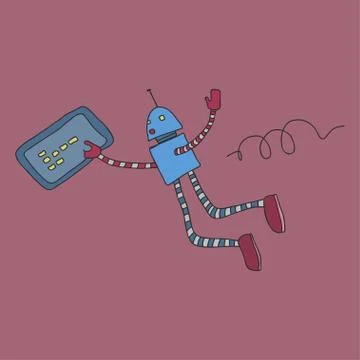 Flying robot color vector illustration Stock Illustration