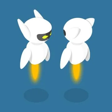 Flying robot flat isometric vector conceptual illustration. Stock Illustration