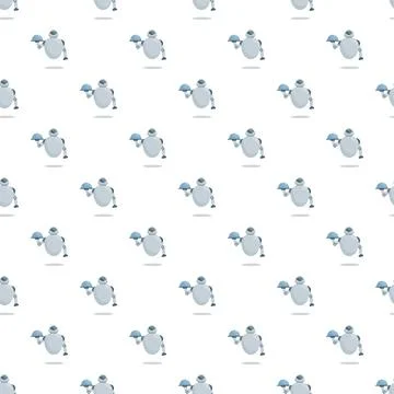 Flying robots holding serving trays creating a seamless pattern Stock Illustration