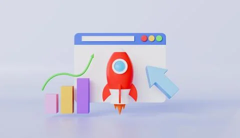 Flying rocket at backdrop of business graphs, graphic with spaceship Stock Illustration