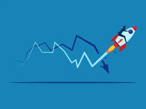 Flying with rocket crashing into crisis graph 스톡 일러스트
