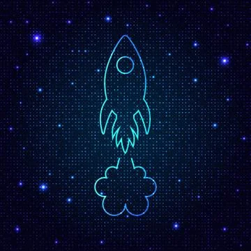 Flying rocket on a digital background. Stock Illustration