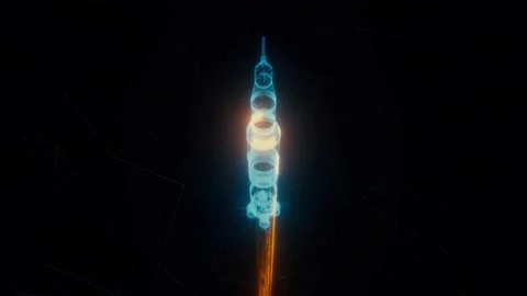 Flying Rocket Hologram 4k Stock Footage 148034674