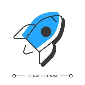 Flying rocket offset shadow line icon Stock Illustration