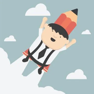 Flying with a rocket pencil Stock Illustration