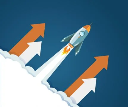 Flying rocket up profits concept illustration Illustrazione stock