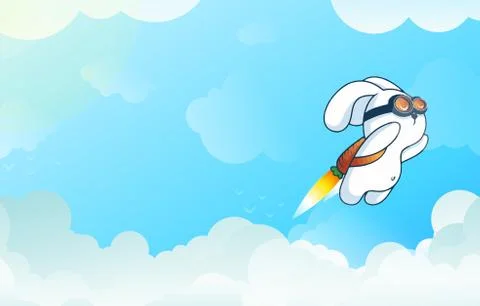 Flying Rocket Rabbit, Progress, Startup Technology, Innovation in Gradient Vetor Stock Illustration