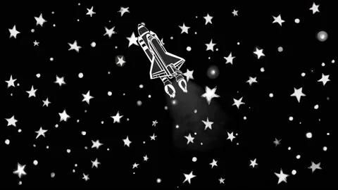Flying Rocket through Space Stars Hand drawn animation 4K Video stock 153810977
