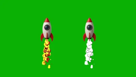 Flying rockets with fire and smoke effect motion graphics with green background Stock Footage 320178090