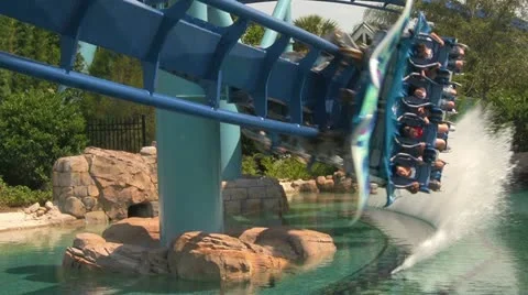 Flying Rollercoaster Sharp Corner Close to Water with Sound