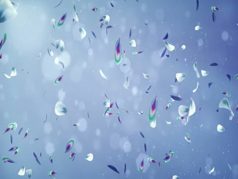 Flying Romantic Violet Blue Green Flower Petals Falling Background Loop 4k Stock Footage 71414350