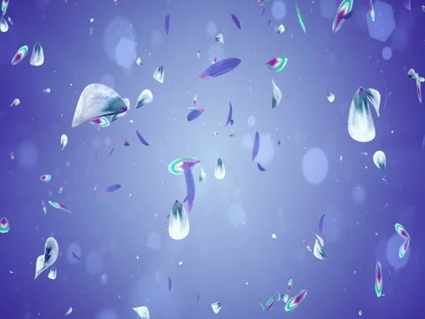 Flying Romantic Violet Blue Green Flower Petals Falling Background Loop 4k Stock Footage 71414380