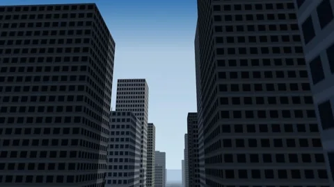 Flying at rooftop level along the streets of a dense tower cluster as the city 스톡 동영상 341072395