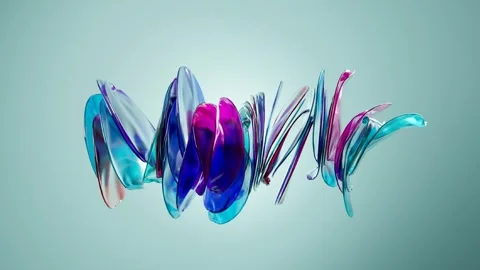 Flying round colored plates in light, Glowing flat curved disks.3d animation Stock Footage 261887649