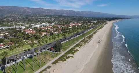 Flying at Santa Barbara oceanfront Stock Footage 143166269
