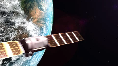 Flying satellites in large numbers at high speed orbiting the earth, the conc Stock Footage 159447119