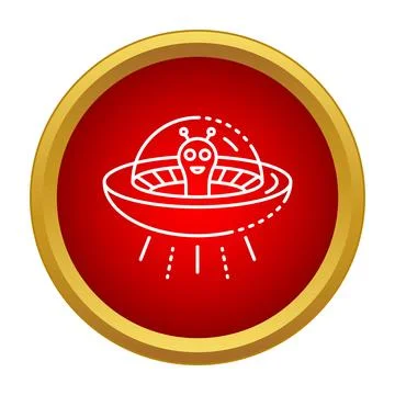Flying saucer with alien icon in red circle Stock Illustration