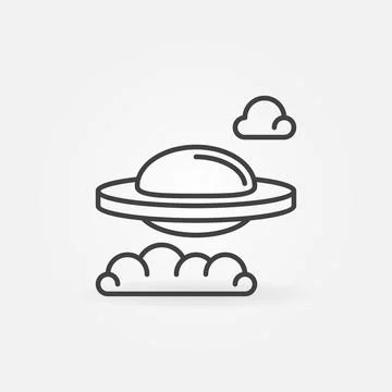 Flying Saucer in Clouds vector concept linear icon or sign Stock Illustration
