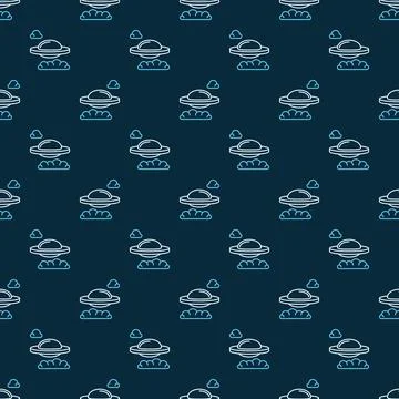 Flying Saucer in Clouds vector concept linear seamless pattern イラスト素材