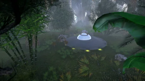 Flying saucer in the jungle Stock Footage 24636712