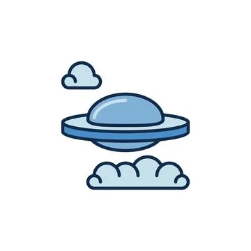 Flying Saucer in Sky Clouds vector concept colored icon or logo Stock Illustration