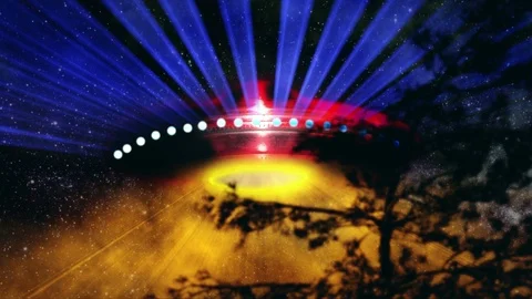 Flying Saucer UFO Beaming Forest Treeline Alien Encounter Abduction Lights Stock Footage 117221006