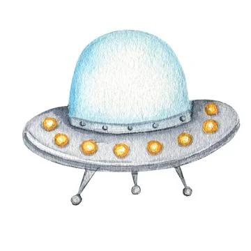 Flying saucer UFO, cartoon alien spaceship, Unidentified flying object Stock Illustration