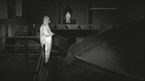 Flying Saucer UFO in Hangar Stock Footage 162196281