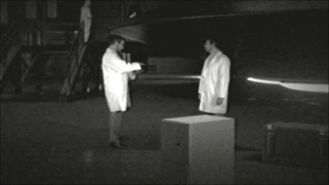 Flying Saucer UFO in Hangar Stock Footage 162196285
