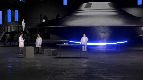 Flying Saucer UFO in Hangar Stock Footage 162196980