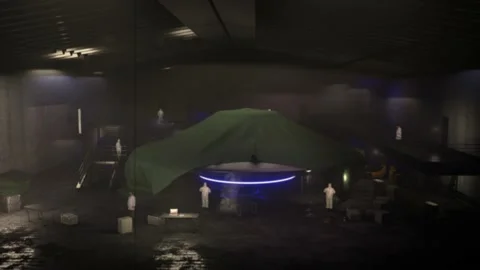 Flying Saucer UFO in Hangar Stock Footage 229399338