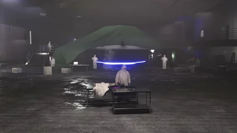 Flying Saucer UFO in Hangar Stock Footage 229399520
