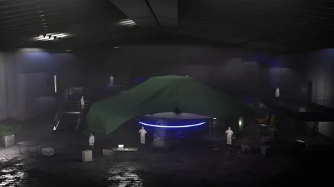 Flying Saucer UFO in Hangar Stock Footage 229399529
