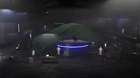 Flying Saucer UFO in Hangar Stock Footage 229399530