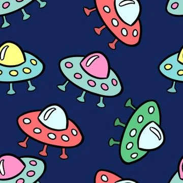 Flying saucers seamless colorful pattern. Vector image Stock Illustration