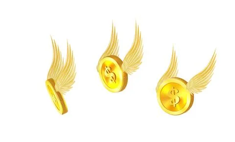 Flying set with white wings isolated on a white. 3D Vector Stock Illustration