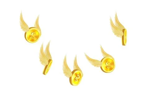 Flying set with white wings isolated on a white. 3D Vector Stock Illustration