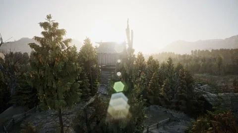 Flying shot around an old windmill in sunset - 3d animation Stock Footage 226983014