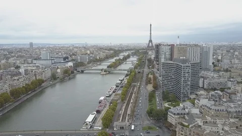 Flying sideways over Seine river Eiffel Tower in Paris Stock Footage 86201951
