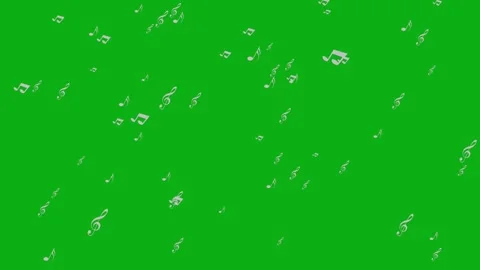 Flying Silver Music Notes and Treble Clefs on Green Screen Background Stock Footage 321391088