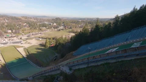 Flying ski jumper during training on Wielka Krokiew, Zakopane Stock Footage 153030790
