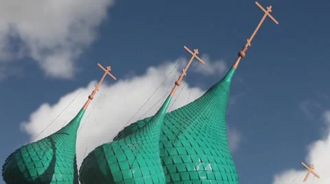 Flying in the sky church domes Stock Footage 48412929