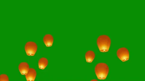 Flying sky lanterns motion graphics with green screen background Видео 342373991