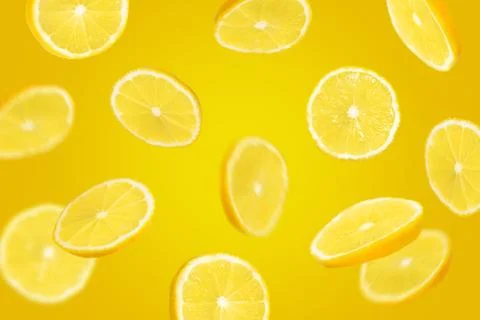 Flying slices of lemon Stock Photos
