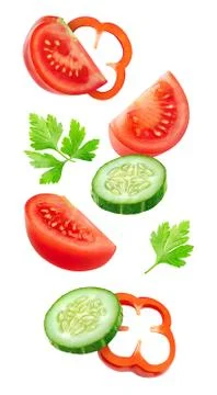 Flying slices of vegetables Foto stock