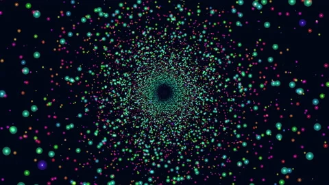 Flying small neon led circles in dark galaxy Stock Footage 195552462